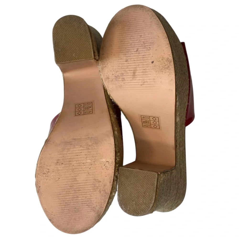Steve Madden Korbi Red Faux Patent Leather & Woven Rope Platform Sandals | 7